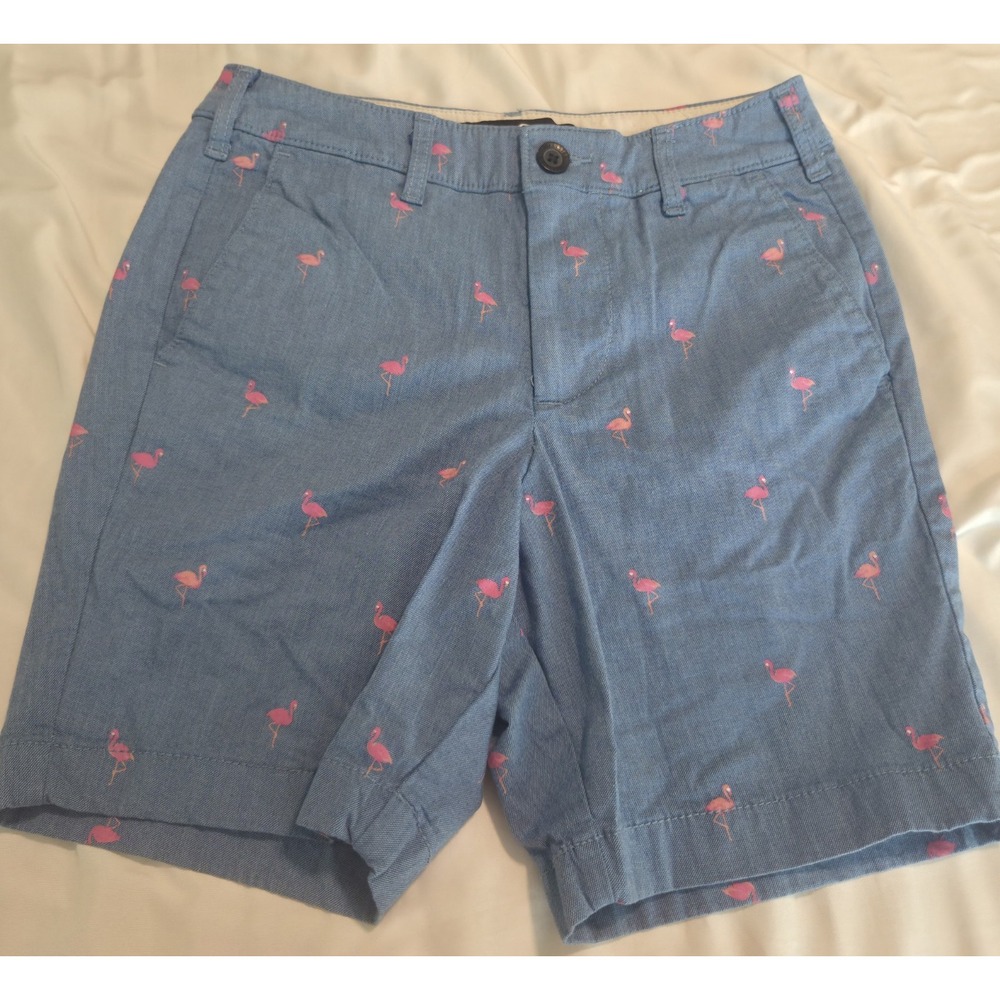 Hollister Mens Chino Shorts 26 Blue Pink Flamingo Print Preppy Tropical 7 Inseam